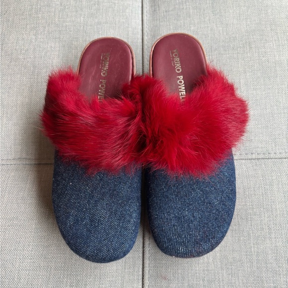 Yoshiko Powell Denim Clogs with real Fur - Picture 3 of 7
